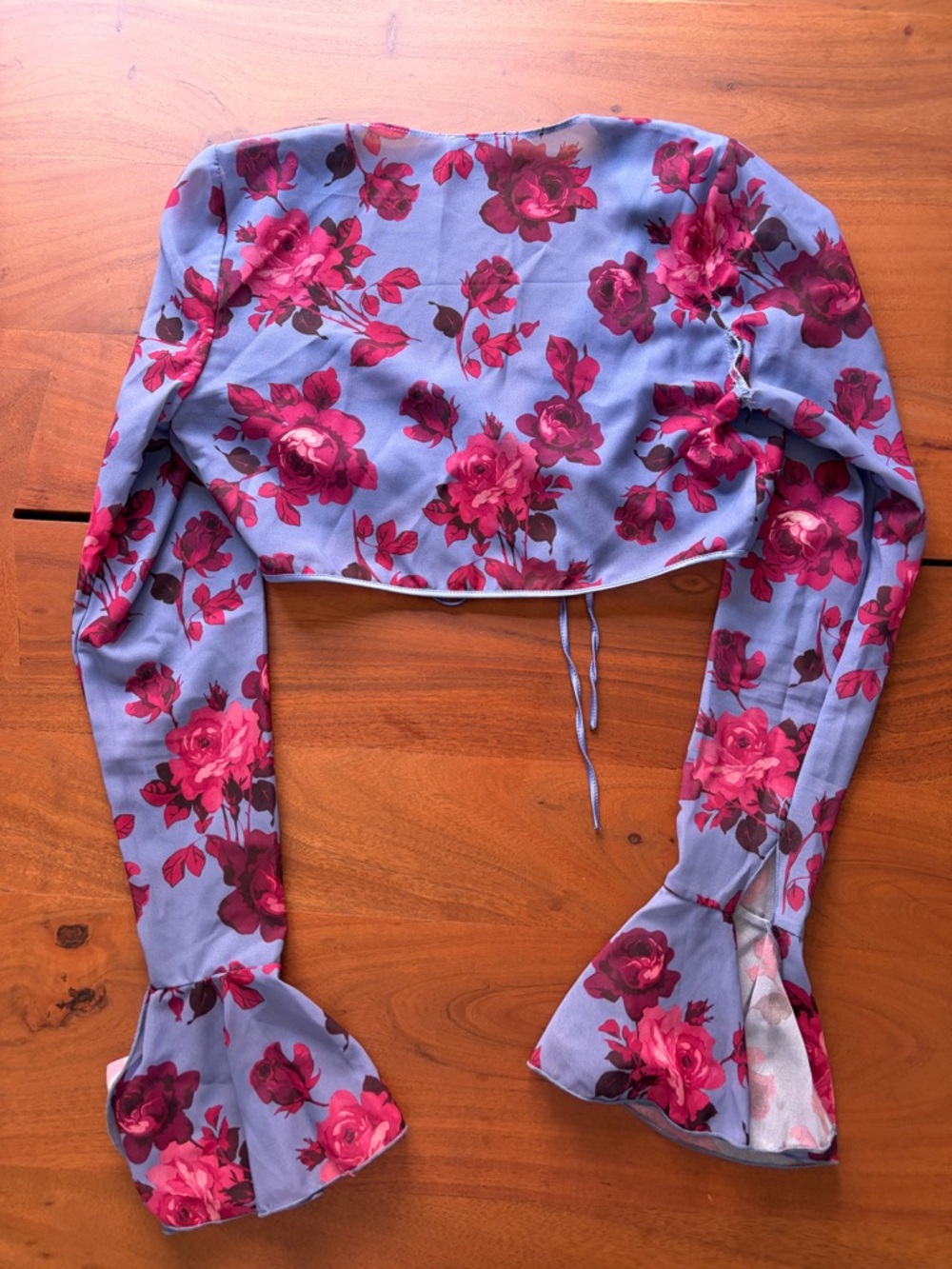 Oh Polly Set Womens Purple Floral Bell Flare Mesh Pants Tie Crop Top Size 4 - Picture 5 of 10